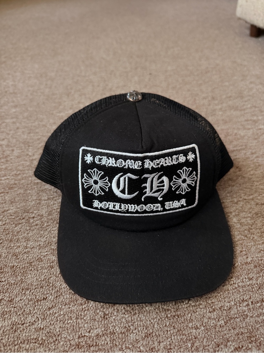 Chrome Hearts Black Mesh Trucker Cap - CH Patch .925 silver